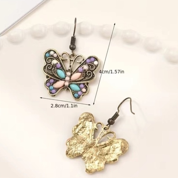 Colorful Gold Edge Butterfly Dangle Earrings - Picture 2 of 3